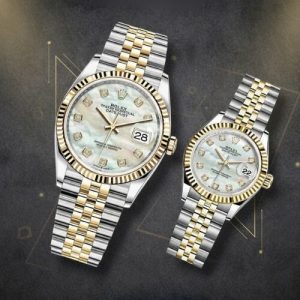 Rolex Couple Datejust Dual Tone White Gold Pearl Face Watch