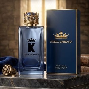 Dolce & Gabbana K Clear Glass Perfume Bottle With Light Blue Fragrance And Gold Crown Cap