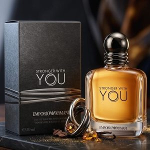 Emporio Armani Stronger With You Eau de Toilette In a Clear Bottle With Amber Liquid