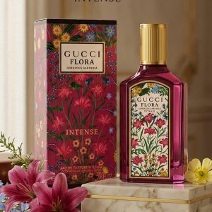 Gucci Flora Gorgeous Gardenia Intense Perfume Bottle In Deep Fuchsia With A Gold Cap