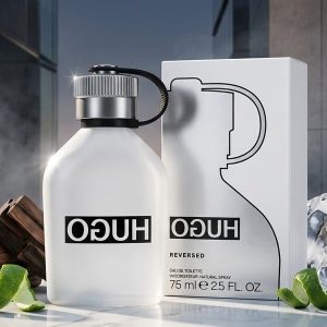 Hugo White Matte Perfume Bottle With Silver Cap And Black Logo