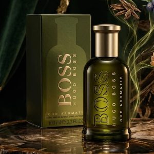 Hugo Boss Boss Oud Aromatic Perfume In Olive Green With A Gold Cap