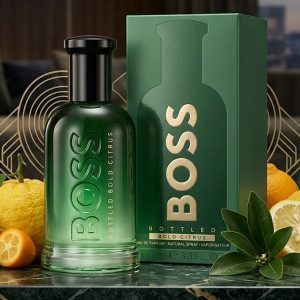 Hugo Boss Perfume Bottle With a Green And Black Design