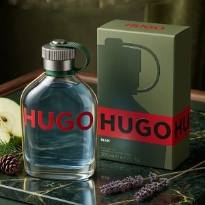 Hugo Boss Hugo Men Eau de Toilette In a Frosted Light Blue Bottle With Bright Red Lettering