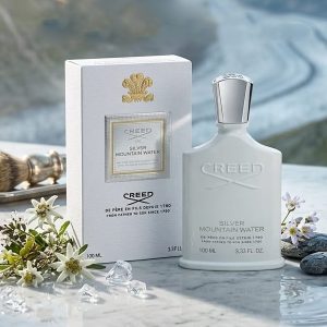 Creed Silver Mountain Water Perfume Bottle In Matte White With A Silver Cap