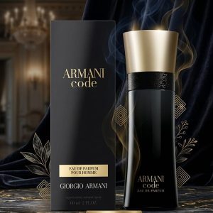 Armani Code Black Glass Perfume Bottle With Metallic Gold Cap