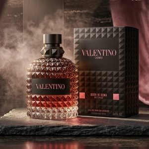 Valentino Uomo Born In Roma Intense Perfume With Black And Dark Red Gradient Bottle
