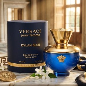 Versace Dylan Blue Pour Femme Eau de Perfume In a Deep Blue Bottle With a Gold Cap