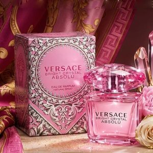 Versace Bright Crystal Absolu Eau de Perfume In a Bright Pink Glass Bottle With a Crystal Style Cap
