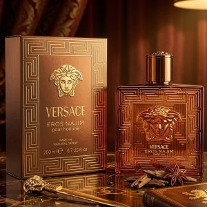 Versace Eros Najim Men's Perfume In a Deep Amber Glass Bottle With a Bronze Cap
