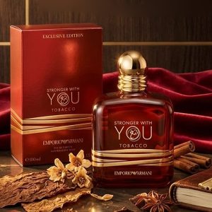 Emporio Armani Square Red Glass Perfume Bottle With Gold Accents